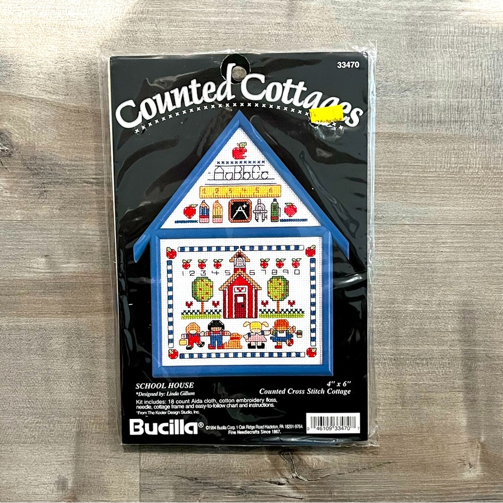 NWT Bucilla “School House” Counted Cross Stitch Kit with Plastic Cottage Frame